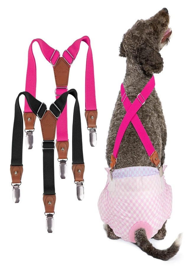 Pet Soft Dog Suspenders 2 Pieces Female Dog Diaper Suspenders For Dogs Diaper Keeper Suspender For Dog Skirt, Dog Dress (Black & Pink, S/Medium) - Image 1